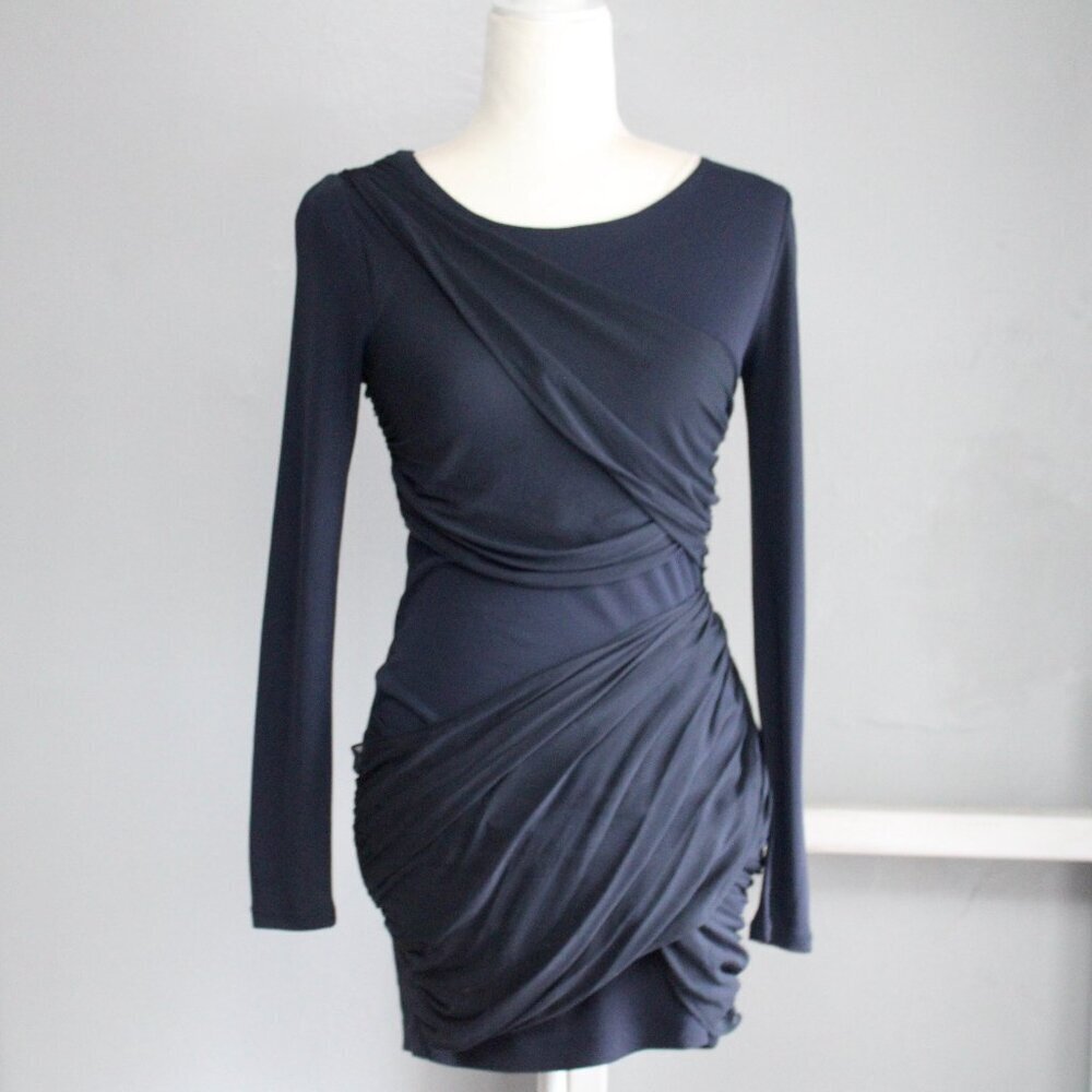 Alice & Olivia Navy Blue Long Sleeve Bodycon Mini Goddess Dress Size 2